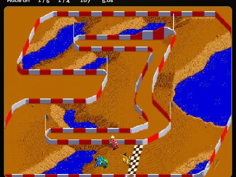 Trucks on a narrow dirt corridor between striped barriers